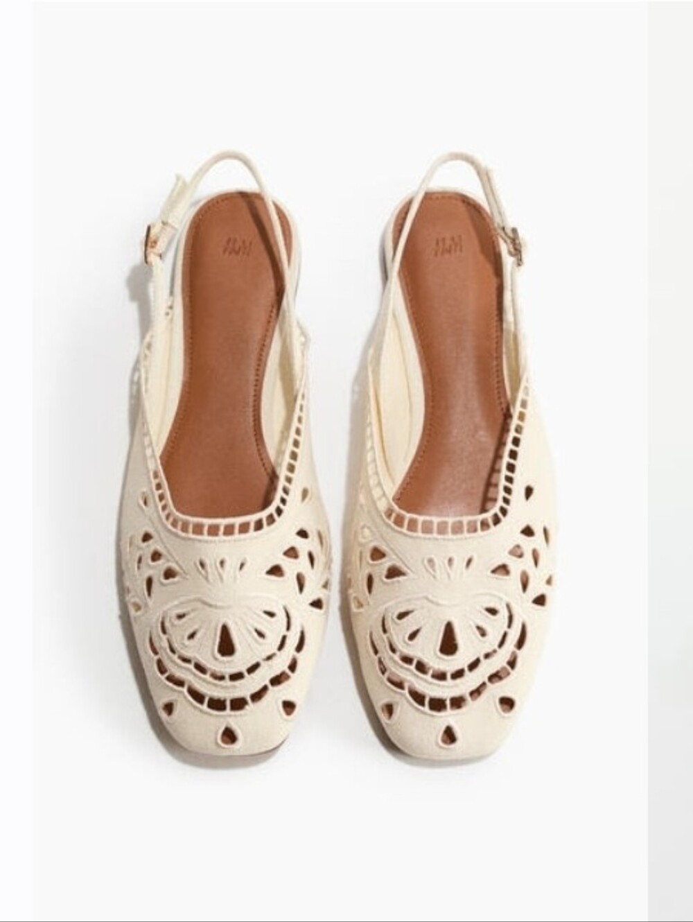 Sz 7, 9 H&M Women's EYELET-EMBROIDERED SLINGBACKS